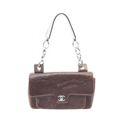 Chanel Shoulder Bag CC Logo Icon Motif Limited Dark Brown Leather Chain