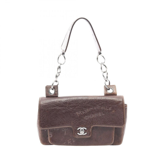 Chanel Shoulder Bag CC Logo Icon Motif Limited Dark Brown Leather Chain