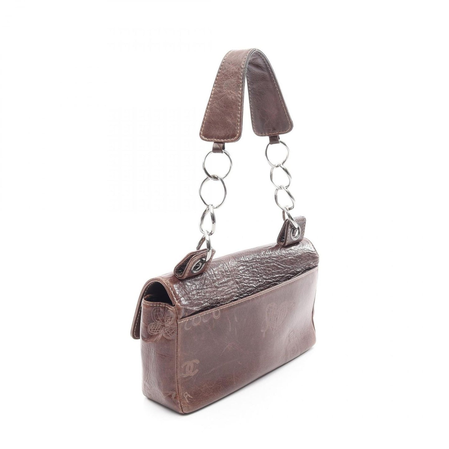 Chanel Shoulder Bag CC Logo Icon Motif Limited Dark Brown Leather Chain — view 2