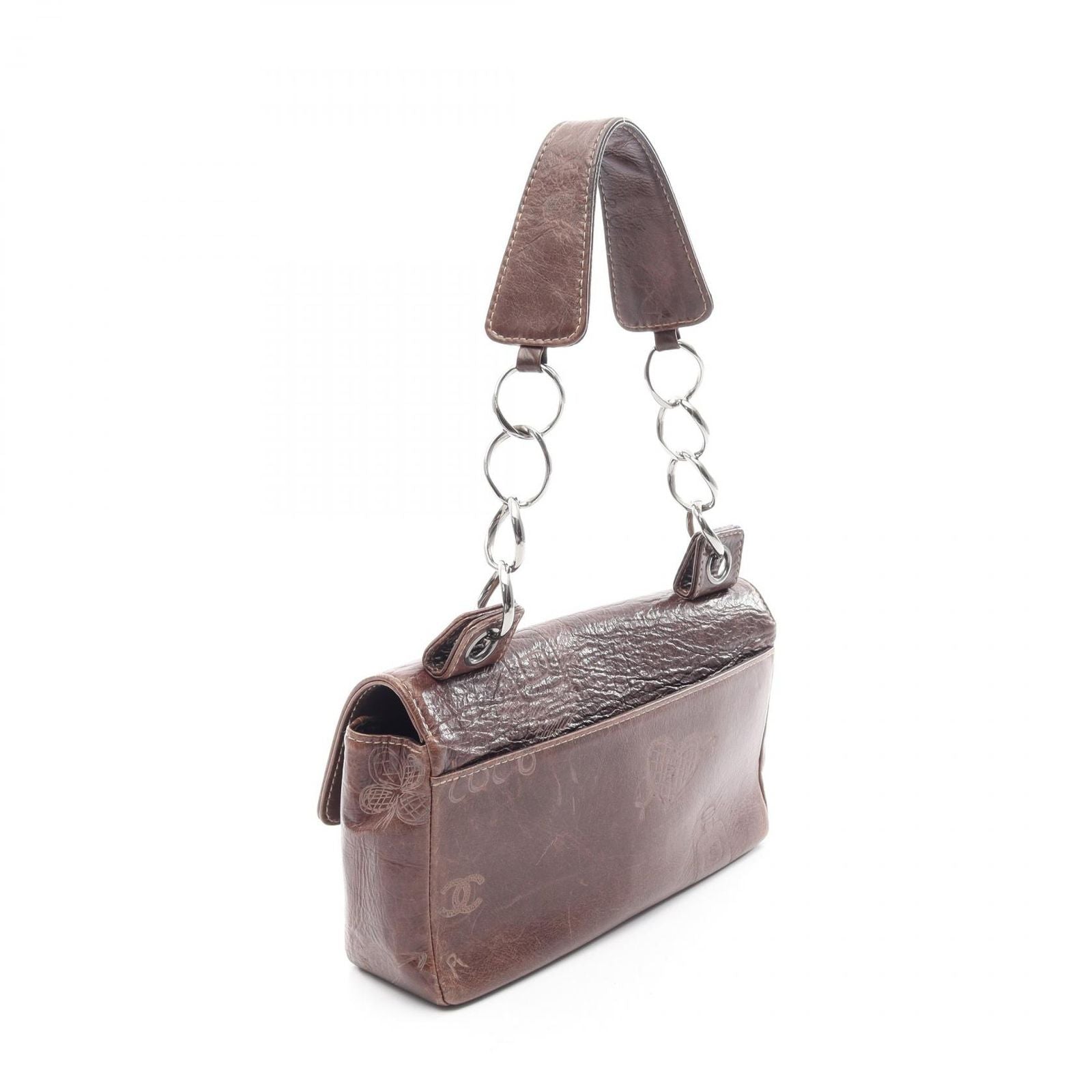 Chanel Shoulder Bag CC Logo Icon Motif Limited Dark Brown Leather Chain — view 2