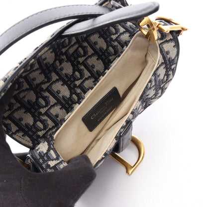 Dior Saddle Bag Mini Oblique Jacquard Beige Navy Canvas Leather — view 3
