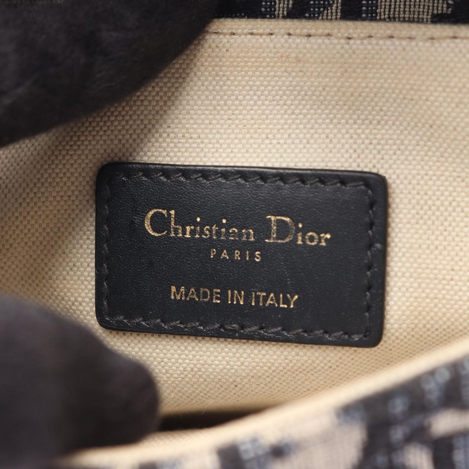 Dior Saddle Bag Mini Oblique Jacquard Beige Navy Canvas Leather — view 4