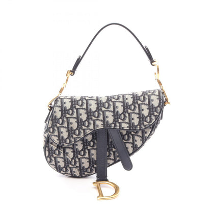 Dior Saddle Bag Mini Oblique Jacquard Beige Navy Canvas Leather