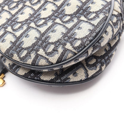 Dior Saddle Bag Mini Oblique Jacquard Beige Navy Canvas Leather — view 6