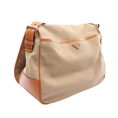 Prada Shoulder Bag Canapa Soft Beige Orange Canvas Leather Triangle Logo — view 2