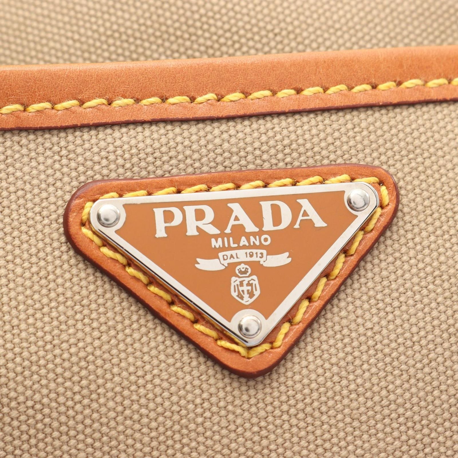 Prada Shoulder Bag Canapa Soft Beige Orange Canvas Leather Triangle Logo — view 5