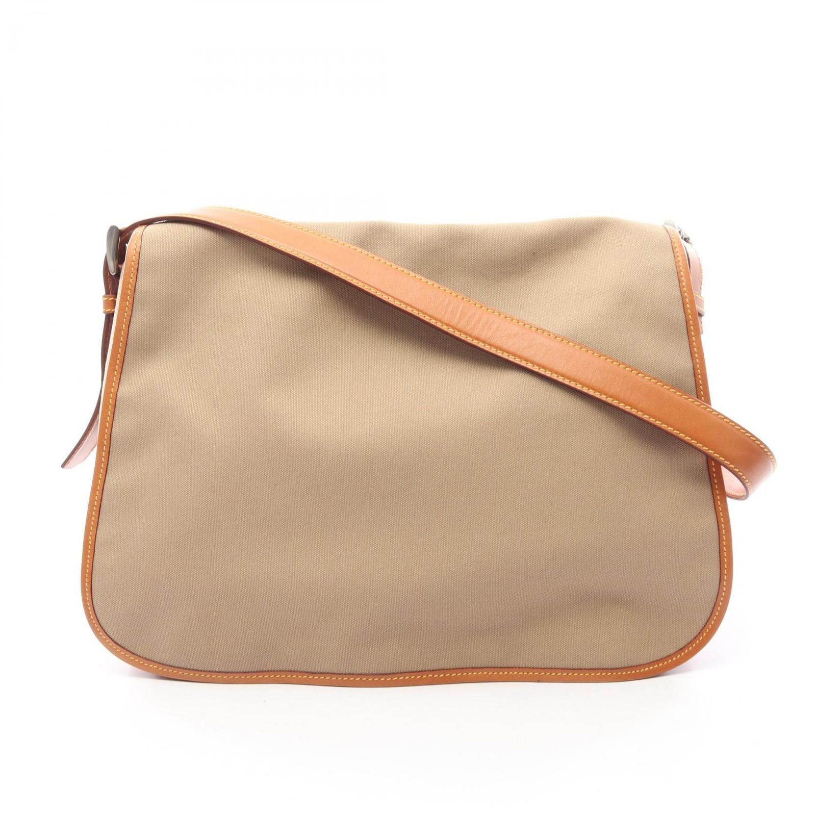 Prada Shoulder Bag Canapa Soft Beige Orange Canvas Leather Triangle Logo