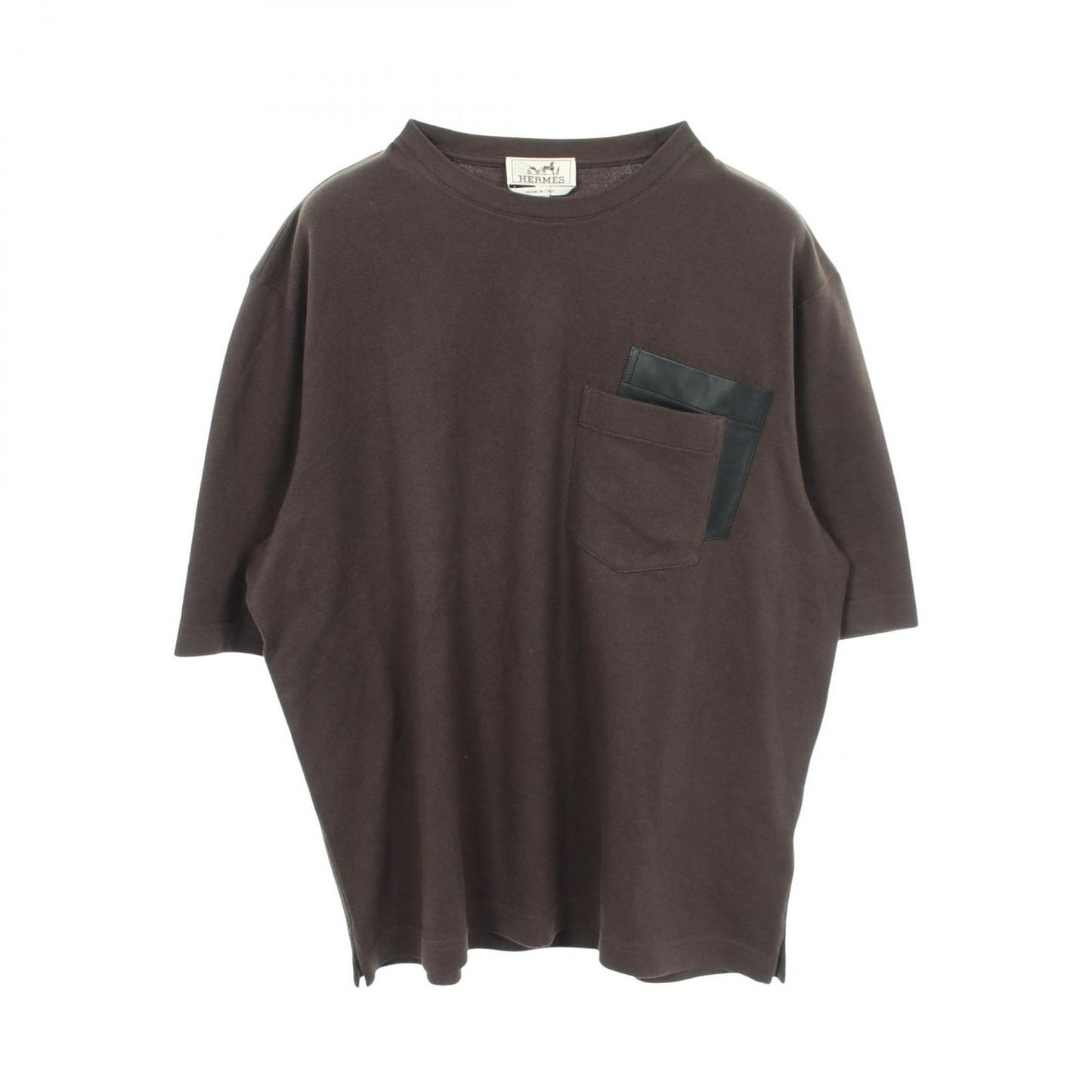 Hermes Short Sleeve T-Shirt Leather Patch Crew Neck Cotton