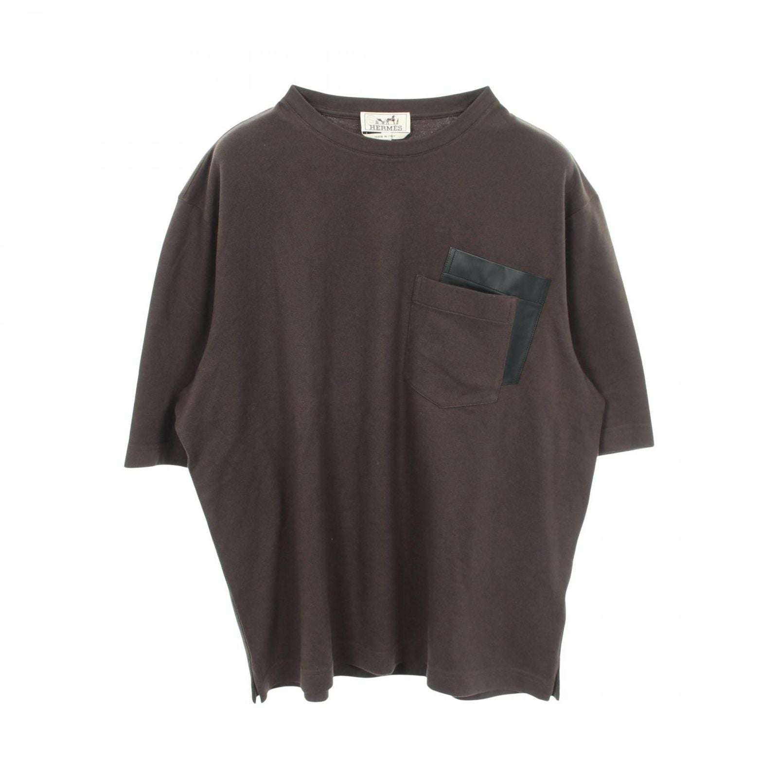 Hermes Short Sleeve T-Shirt Leather Patch Crew Neck Cotton