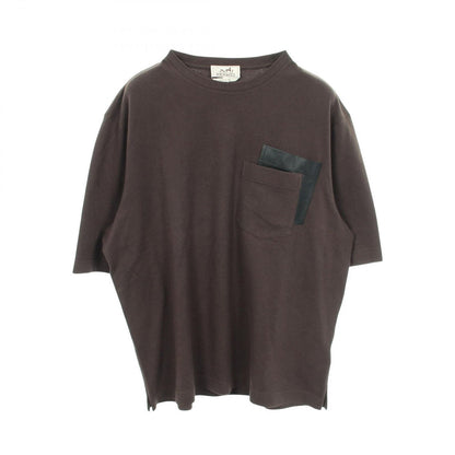 Hermes Short Sleeve T-Shirt Leather Patch Crew Neck Cotton