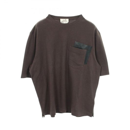 Hermes Short Sleeve T-Shirt Leather Patch Crew Neck Cotton