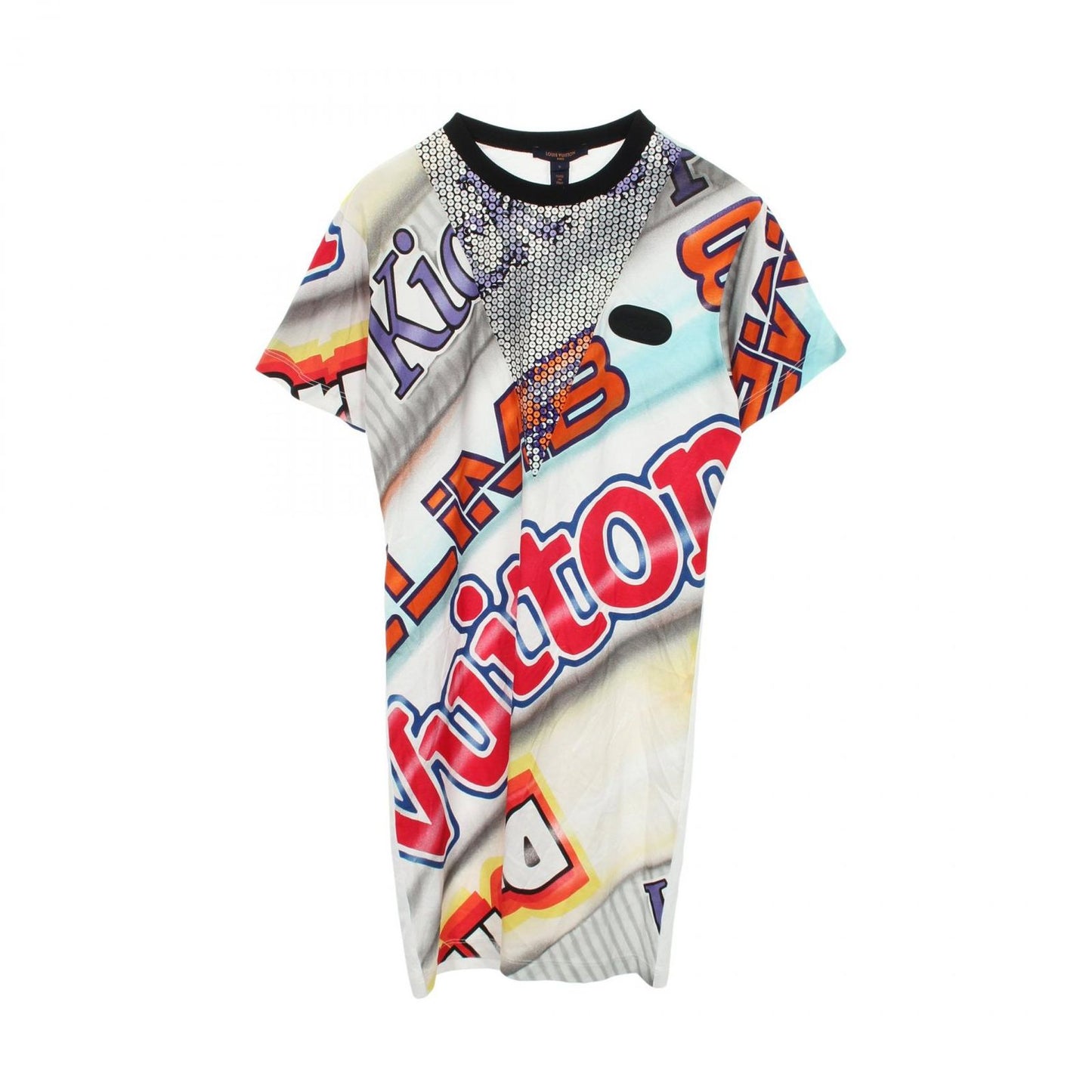 Louis Vuitton Dress Graphic Print Statement Sequin Short Sleeve Ek0 Cotton