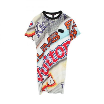 Louis Vuitton Dress Graphic Print Statement Sequin Short Sleeve Ek0 Cotton