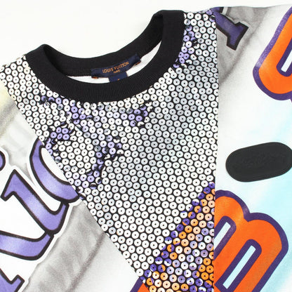 Louis Vuitton Dress Graphic Print Statement Sequin Short Sleeve Ek0 Cotton — view 7