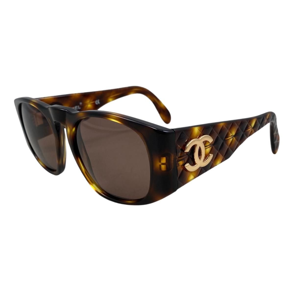 Chanel Sunglasses Quilted CC Logo Tortoiseshell Pattern Brown Gold Eyewear