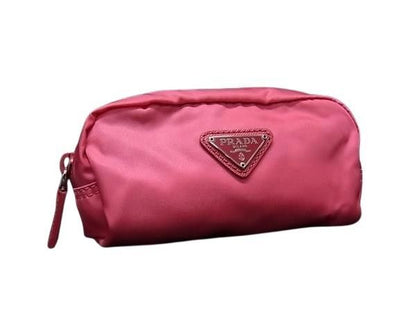 Prada Pouch Triangle Logo Pink Tessuto Nylon Saffiano Leather