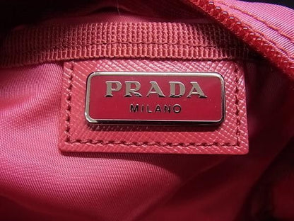 Prada Pouch Triangle Logo Pink Tessuto Nylon Saffiano Leather — view 4