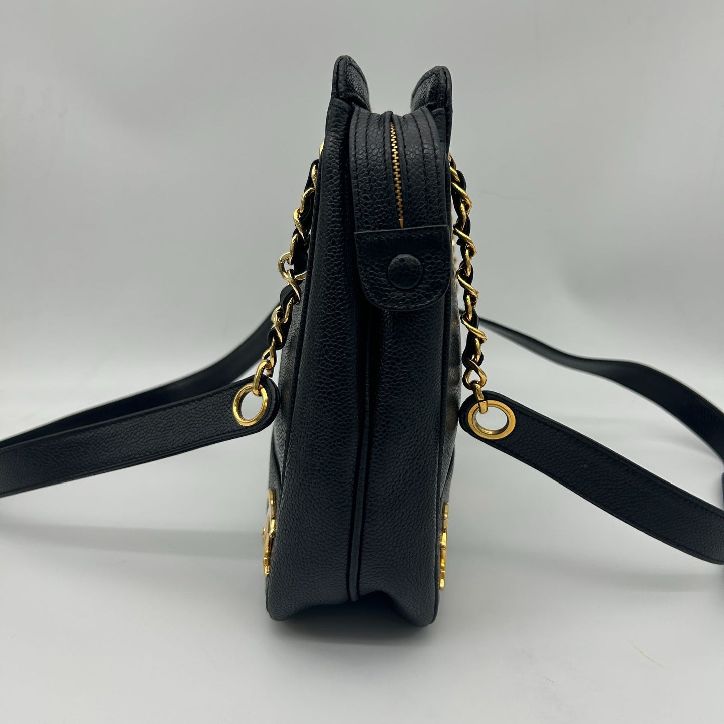 Chanel Triple Coco Chain Tote Shoulder Bag Caviar Leather Black — view 4