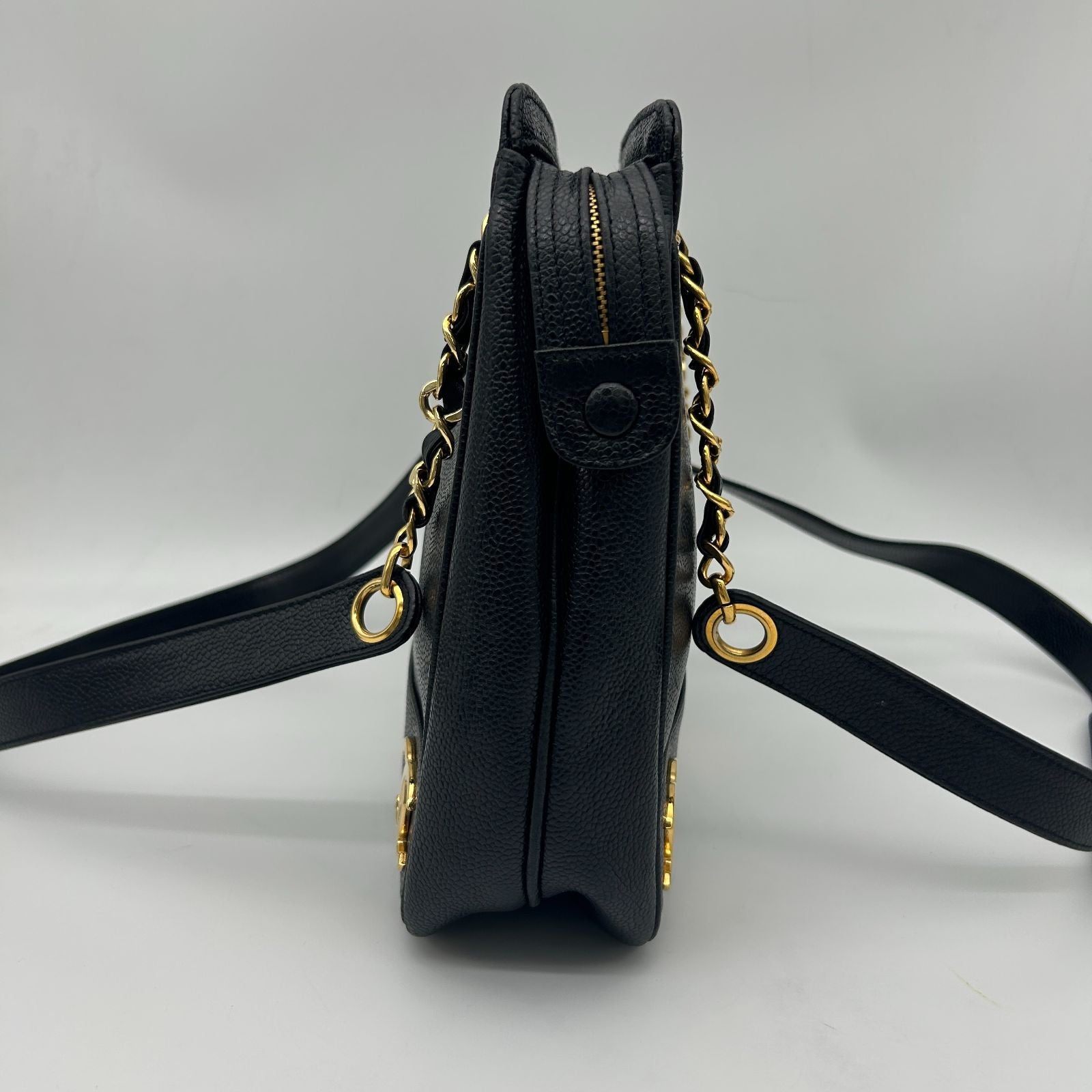 Chanel Triple Coco Chain Tote Shoulder Bag Caviar Leather Black — view 4