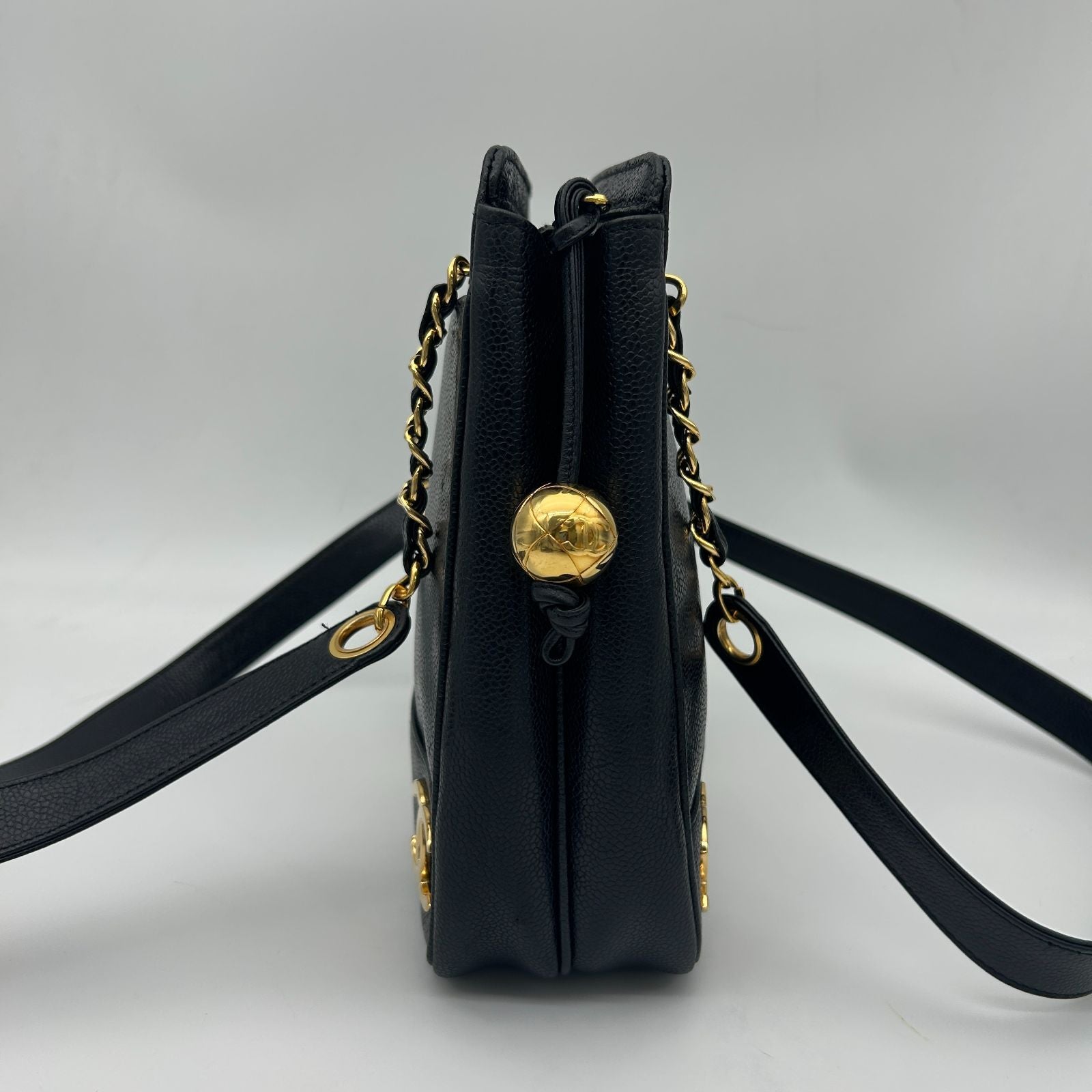 Chanel Triple Coco Chain Tote Shoulder Bag Caviar Leather Black — view 3