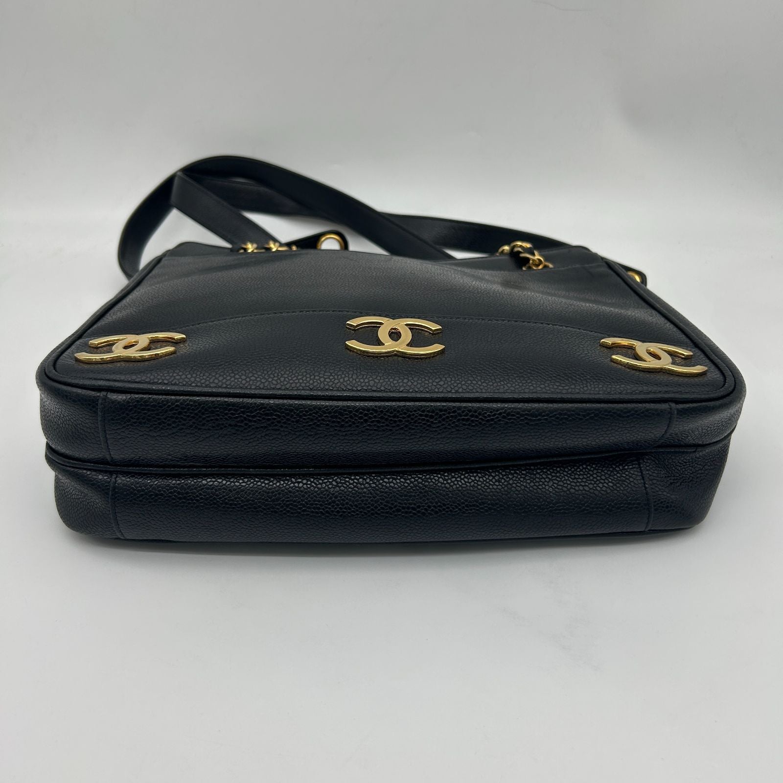 Chanel Triple Coco Chain Tote Shoulder Bag Caviar Leather Black — view 5