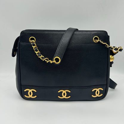 Chanel Triple Coco Chain Tote Shoulder Bag Caviar Leather Black — view 2