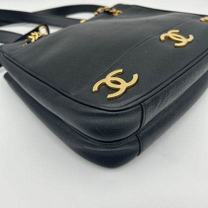 Chanel Triple Coco Chain Tote Shoulder Bag Caviar Leather Black — view 6