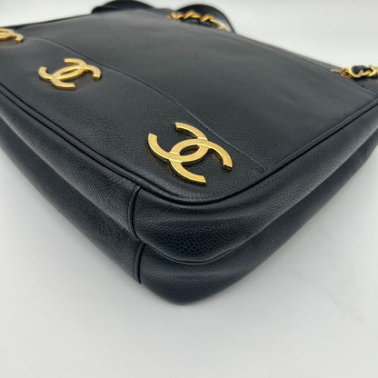 Chanel Triple Coco Chain Tote Shoulder Bag Caviar Leather Black — view 9