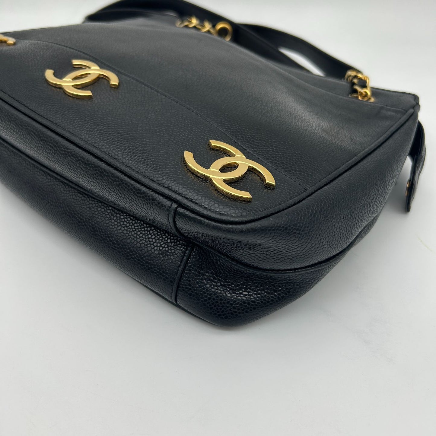 Chanel Triple Coco Chain Tote Shoulder Bag Caviar Leather Black — view 7