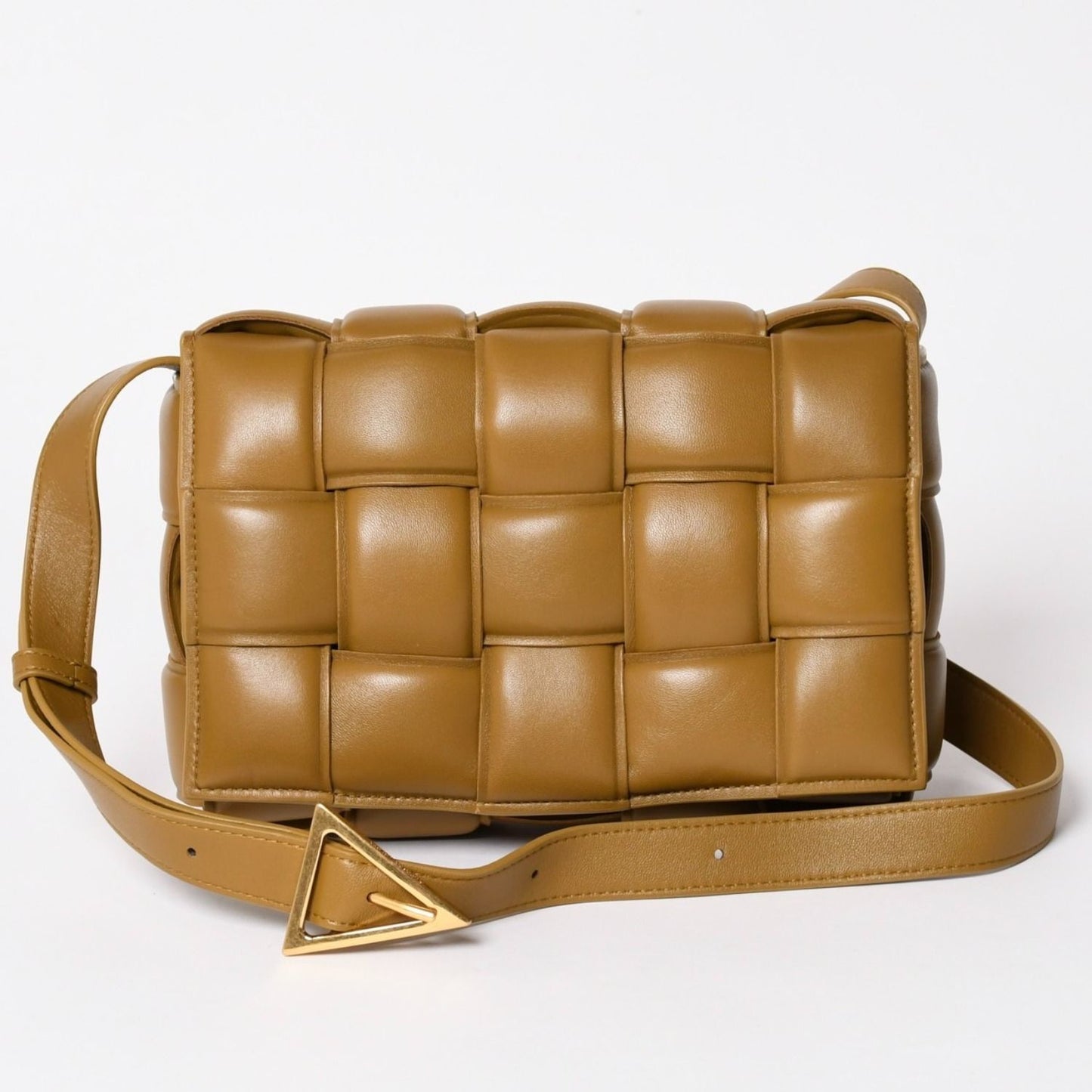 Bottega Veneta Padded Cassette Shoulder Bag Intrecciato Lambskin Brown Gold