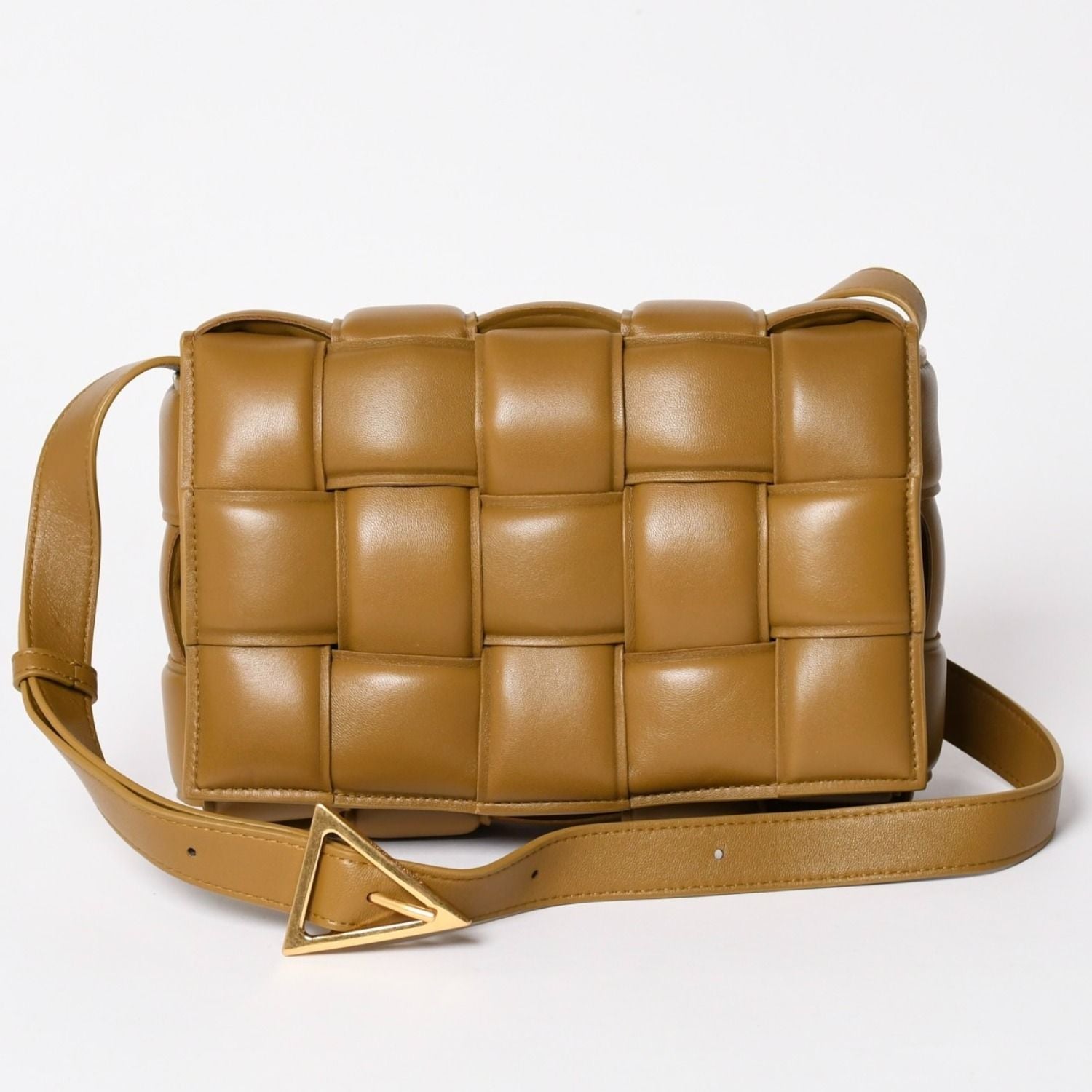 Bottega Veneta Padded Cassette Shoulder Bag Intrecciato Lambskin Brown Gold