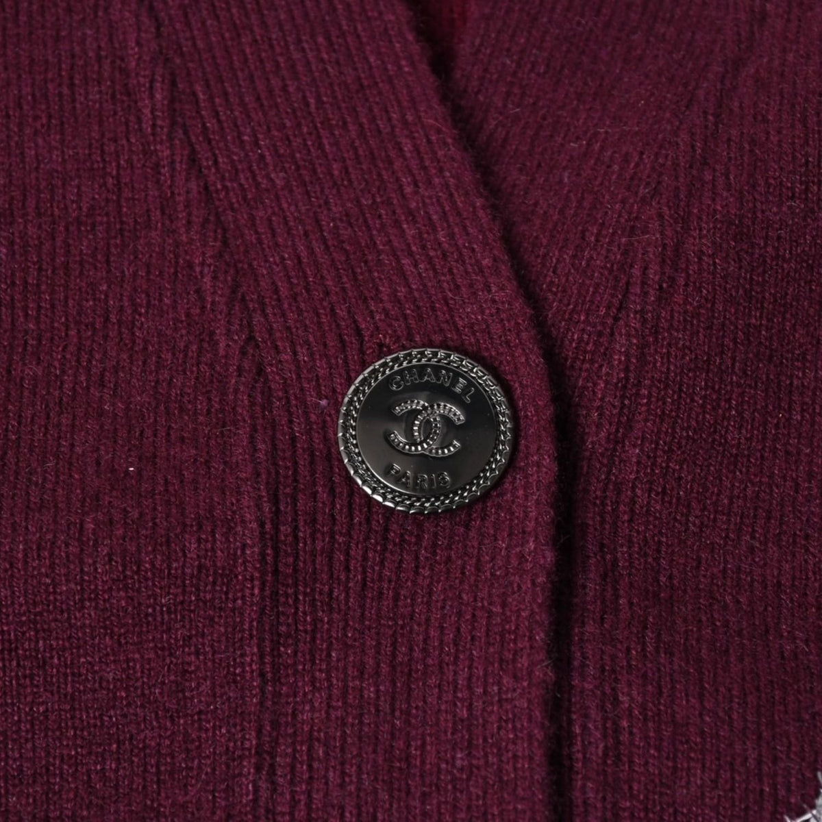 Chanel All Over CC Mark Glitter Cashmere Cardigan Burgundy Silver — view 4