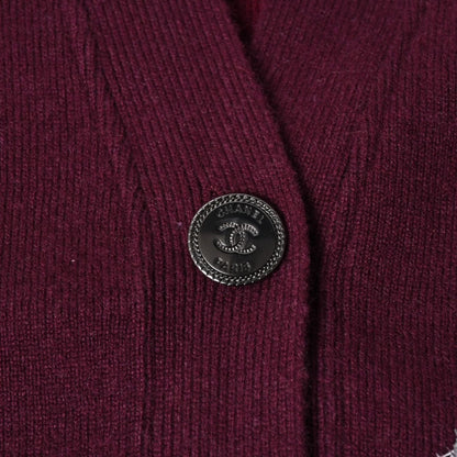 Chanel All Over CC Mark Glitter Cashmere Cardigan Burgundy Silver — view 4