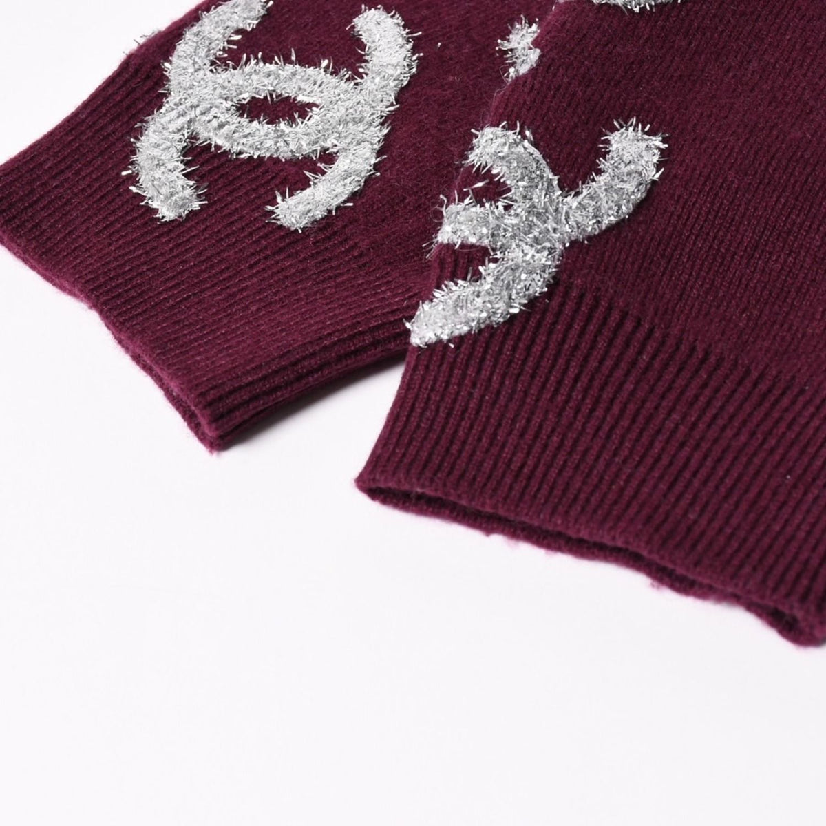 Chanel All Over CC Mark Glitter Cashmere Cardigan Burgundy Silver — view 7