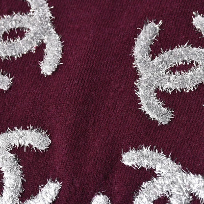 Chanel All Over CC Mark Glitter Cashmere Cardigan Burgundy Silver — view 5