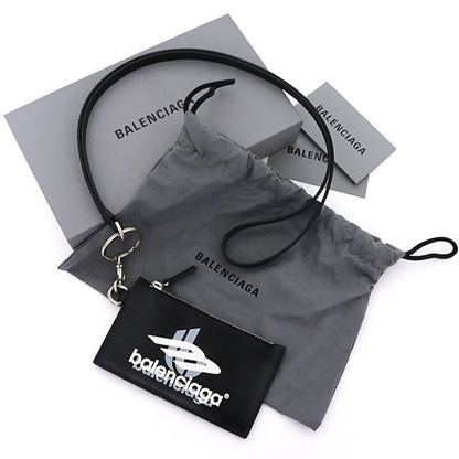 Balenciaga Fragment Case Coin Card Logo Print Leather Black — view 2