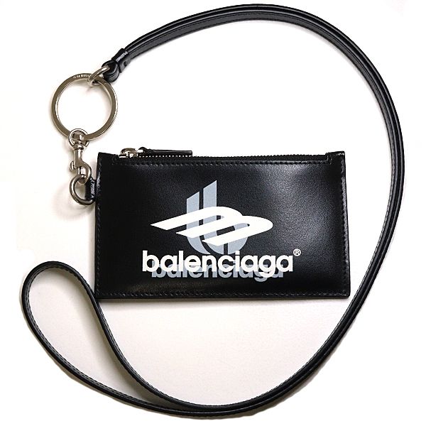 Balenciaga Fragment Case Coin Card Logo Print Leather Black
