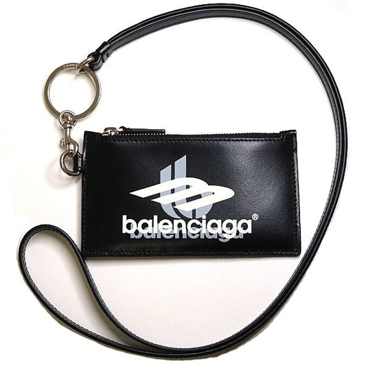 Balenciaga Fragment Case Coin Card Logo Print Leather Black