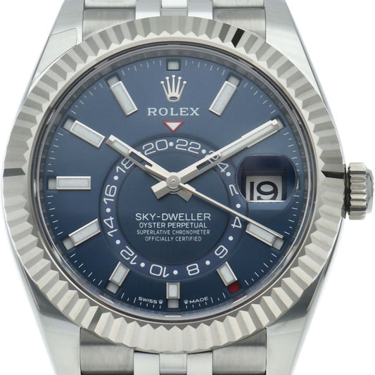 Rolex Sky Dweller Watch Jubilee Blue Box 18k White Gold SS Beauty