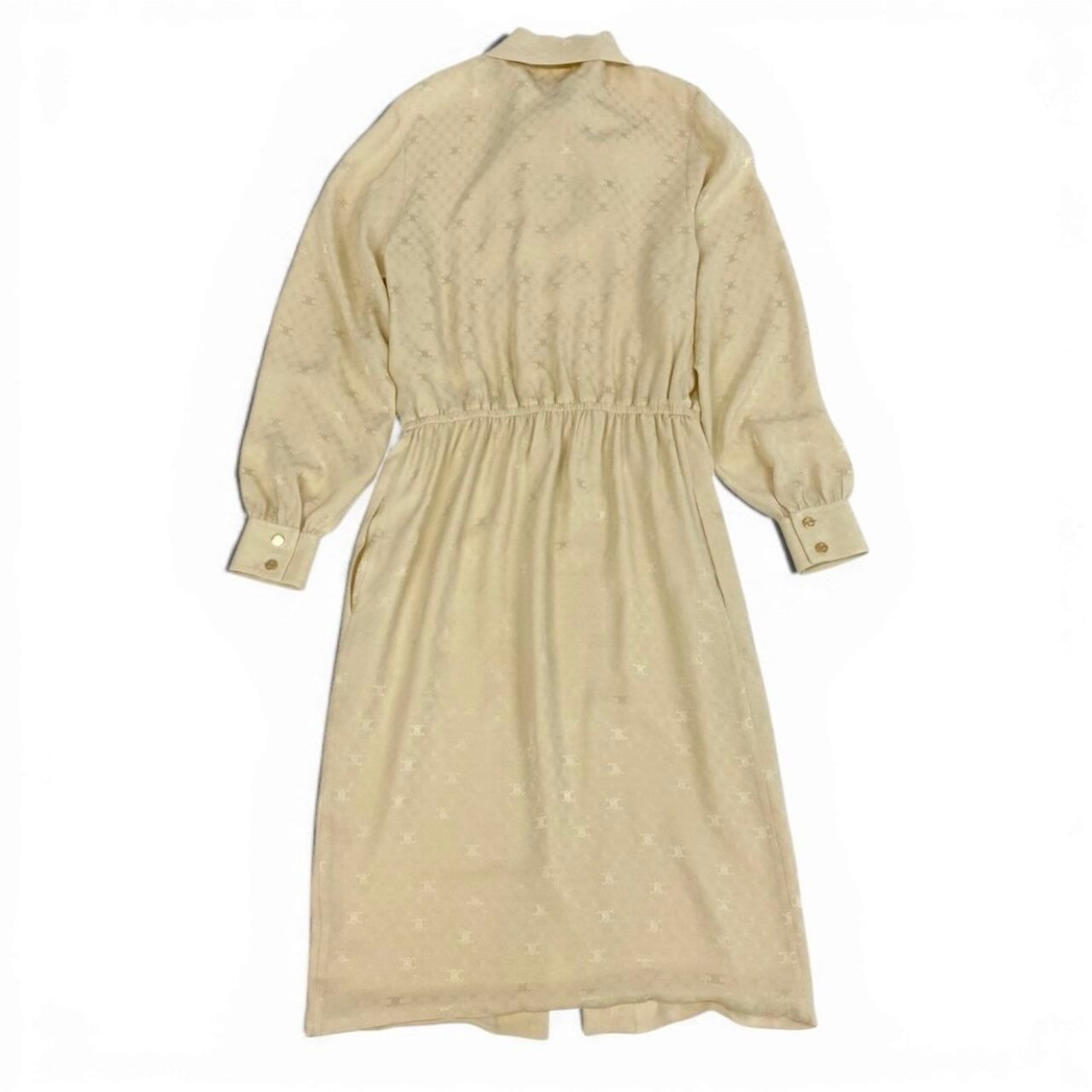 Celine Lavalier Triomphe Pattern Bowtie Silk Dress Long Pink — view 3