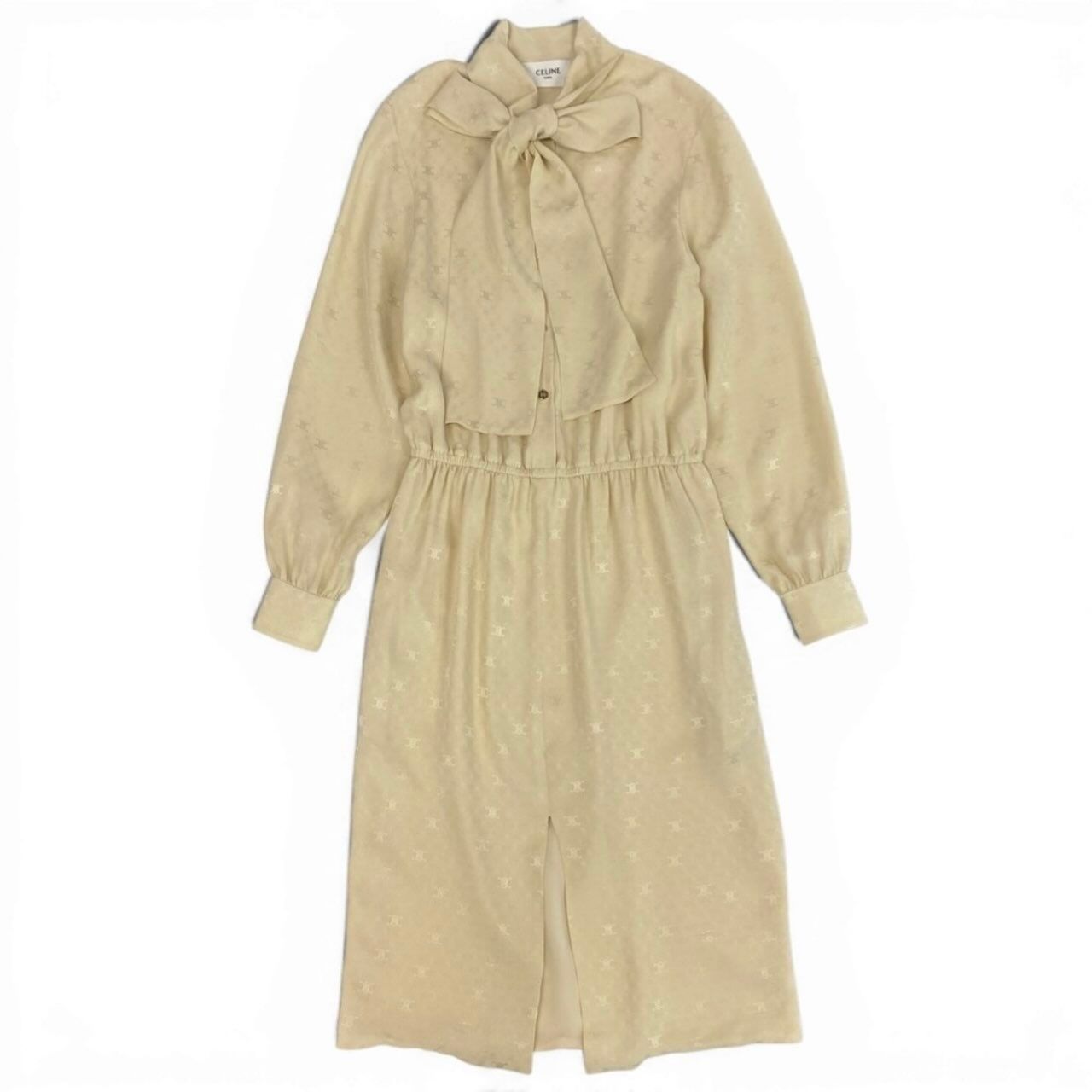 Celine Lavalier Triomphe Pattern Bowtie Silk Dress Long Pink — view 2