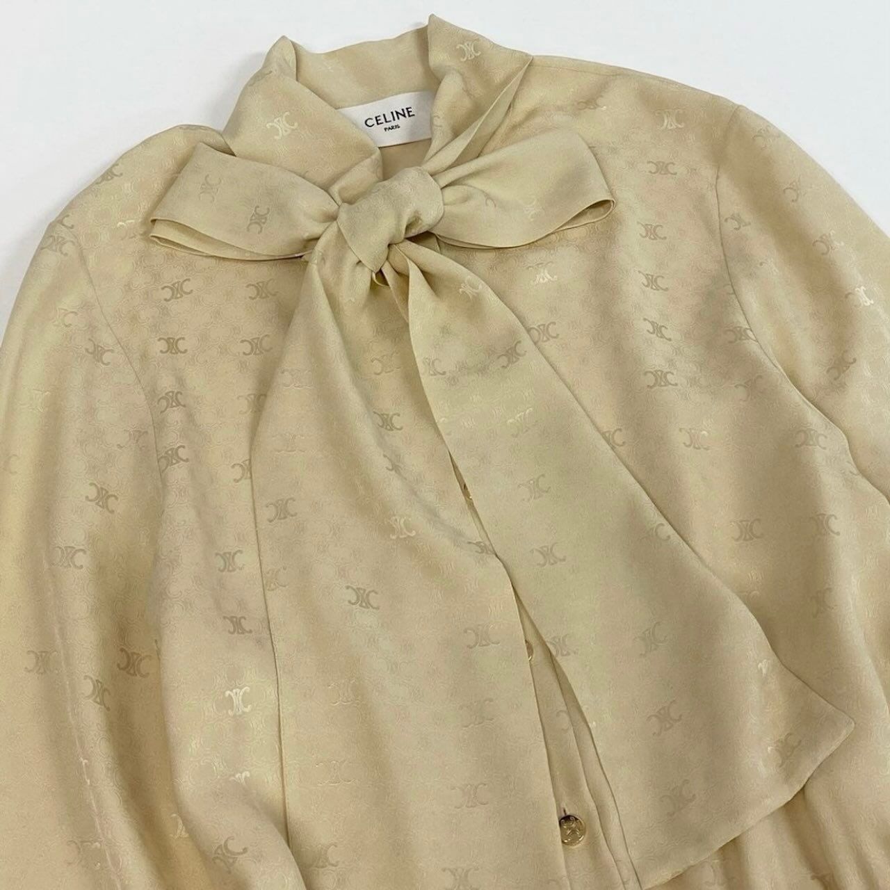 Celine Lavalier Triomphe Pattern Bowtie Silk Dress Long Pink — view 4