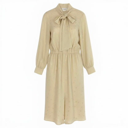 Celine Lavalier Triomphe Pattern Bowtie Silk Dress Long Pink
