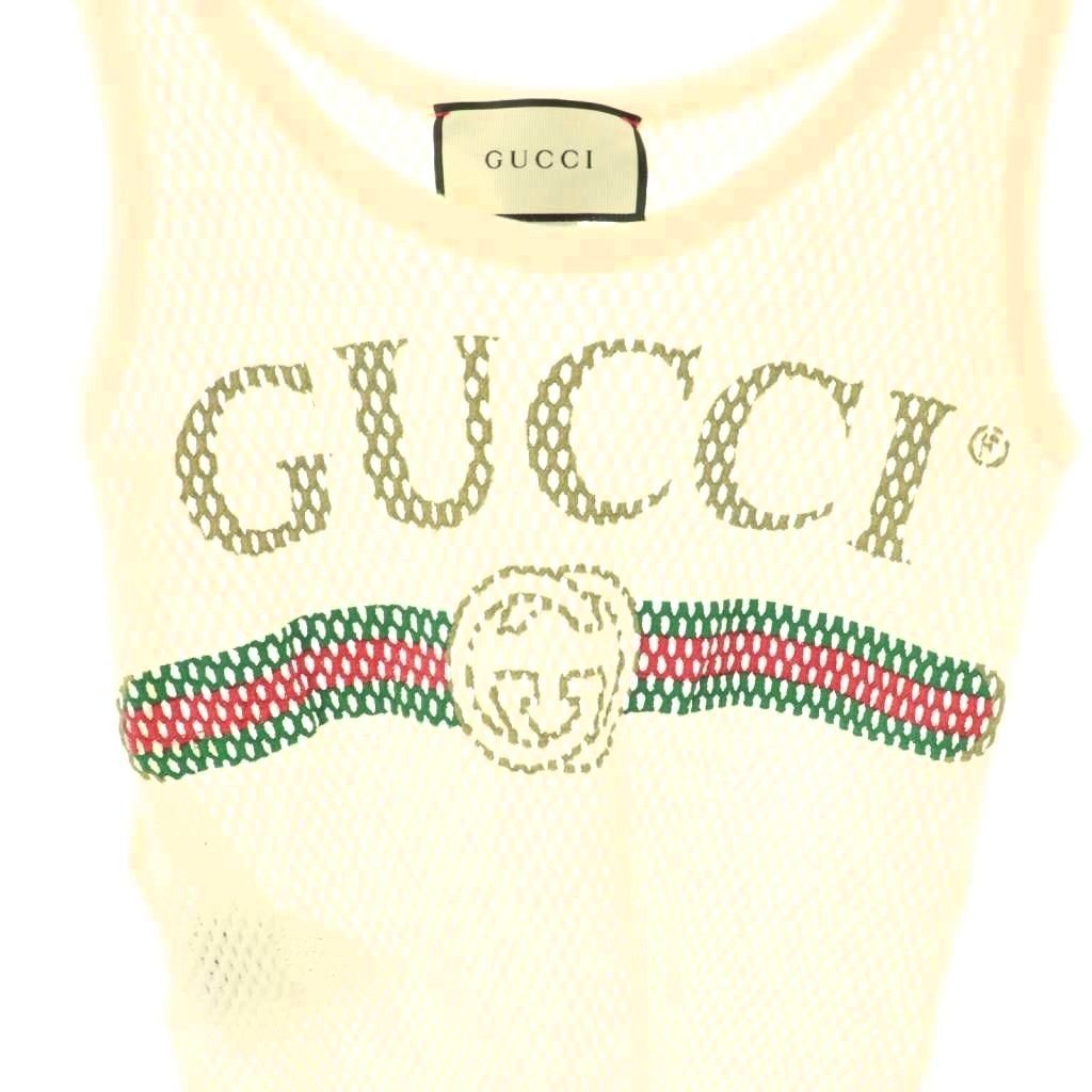 Gucci Logo Mesh Tank Top Off White Multicolor DO — view 3