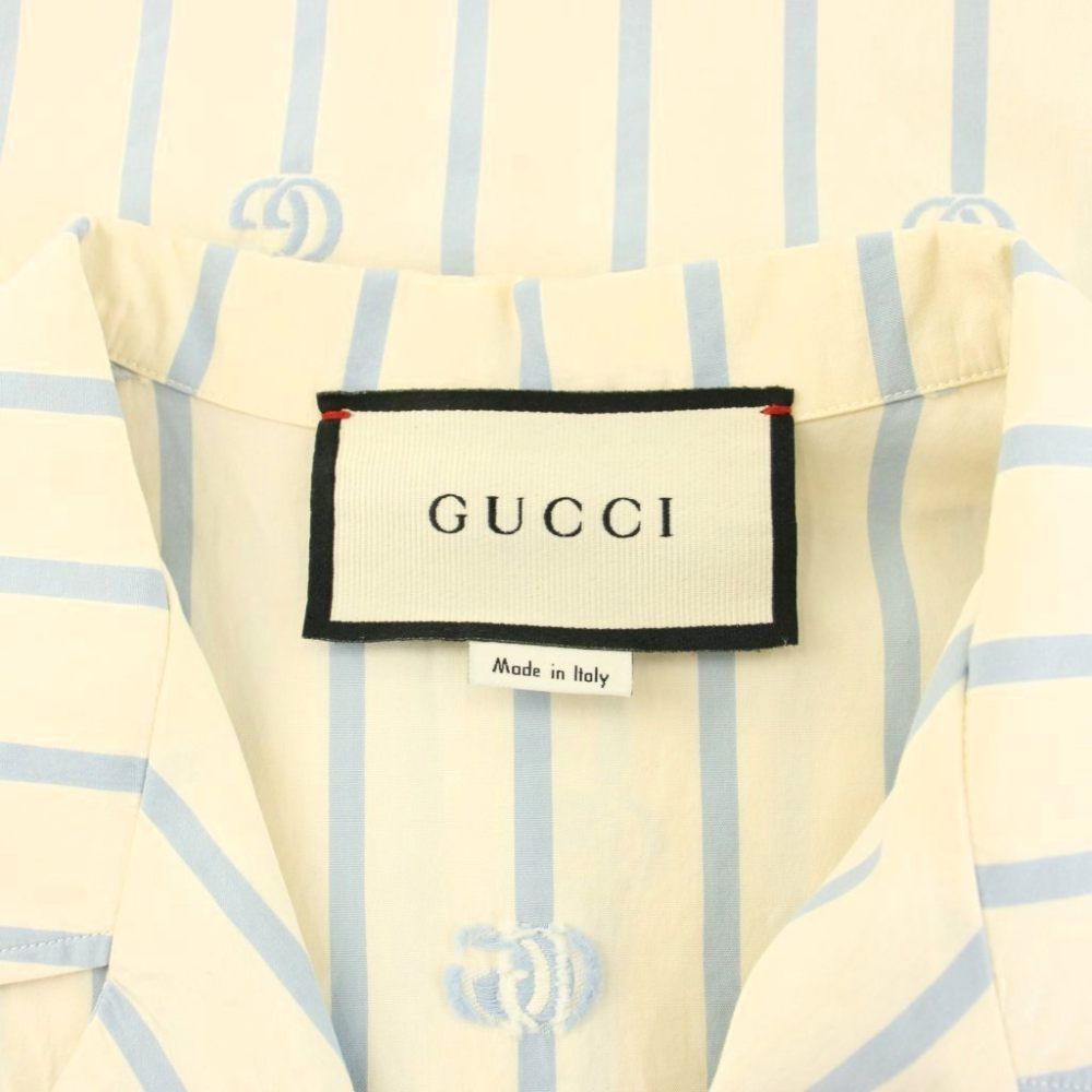 Gucci Double Stripe Cotton Bow Ring Shirt Short Sleeve Open Color 44 Beige — view 3