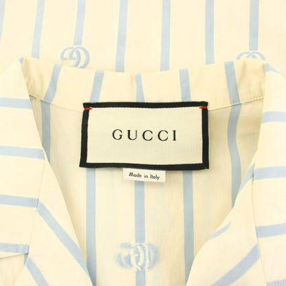 Gucci Double Stripe Cotton Bow Ring Shirt Short Sleeve Open Color 44 Beige — view 3
