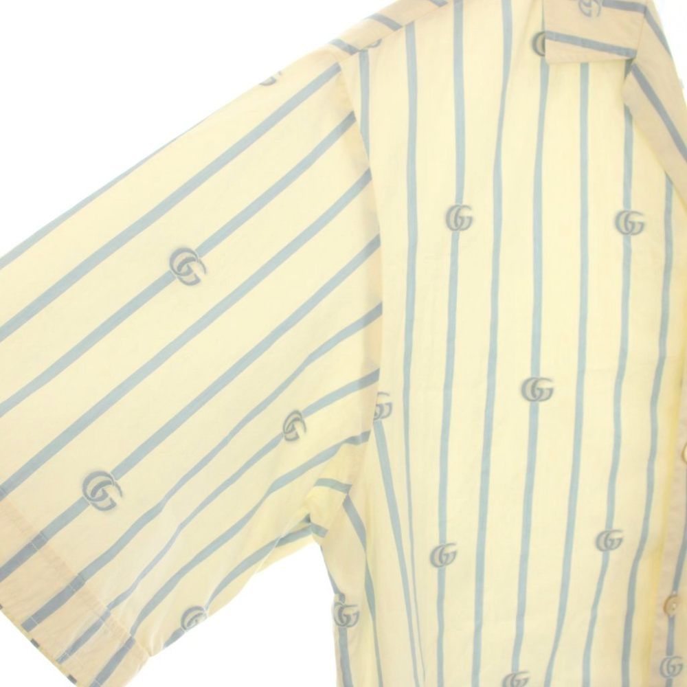 Gucci Double Stripe Cotton Bow Ring Shirt Short Sleeve Open Color 44 Beige — view 4