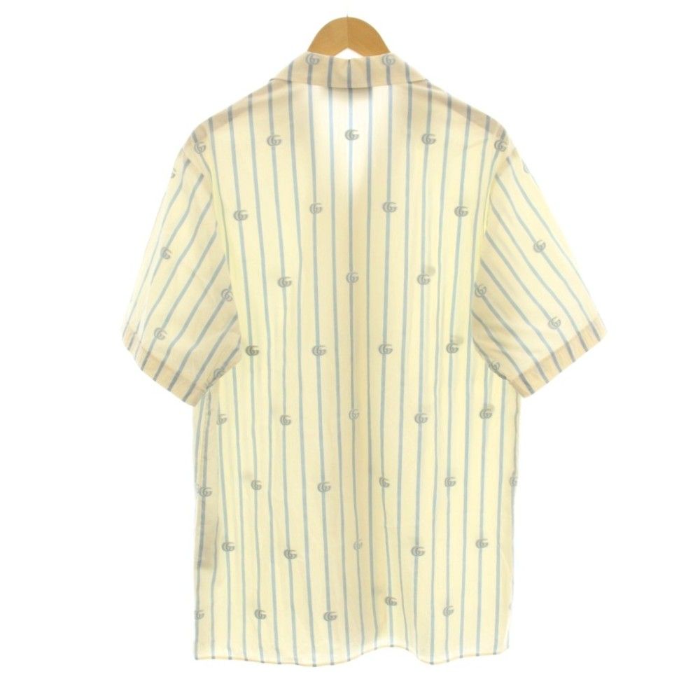 Gucci Double Stripe Cotton Bow Ring Shirt Short Sleeve Open Color 44 Beige — view 2