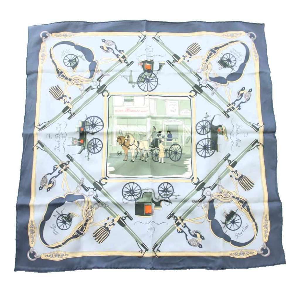 Hermes Carre 70 Palonniers Scarf Silk All Over Pattern Light Blue TK