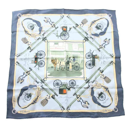 Hermes Carre 70 Palonniers Scarf Silk All Over Pattern Light Blue TK